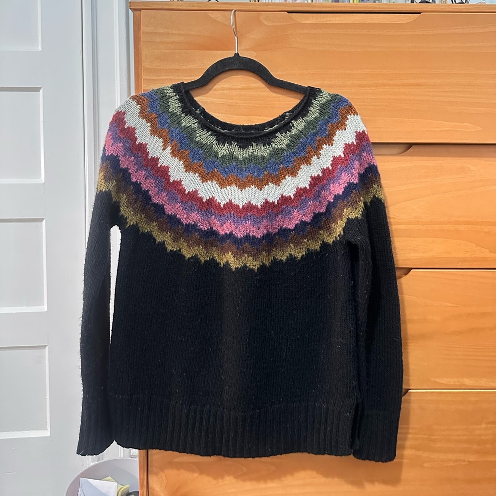 American Eagle Outfitters Black Multicolor Crew Neck Sweater
